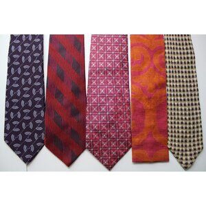 Lot of 5 Mens Neckties Jones DKNY Burma Bibas Rooster Kooky Colorful Designer